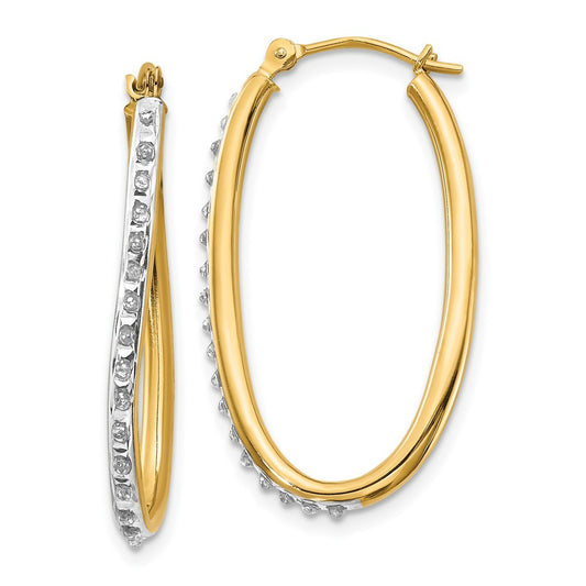 14k Yellow Gold Diamond Fascination Oval Twist Hoop Earrings