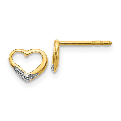 14k Yellow Gold and Rhodium Diamond Heart Stud Earrings Gift for Women
