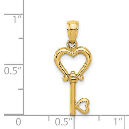 14k Yellow Gold Polished 3D Heart Key Pendant for Women
