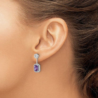 14k White Gold Diamond/Amethyst Front/Back Drop & Dangle Earrings