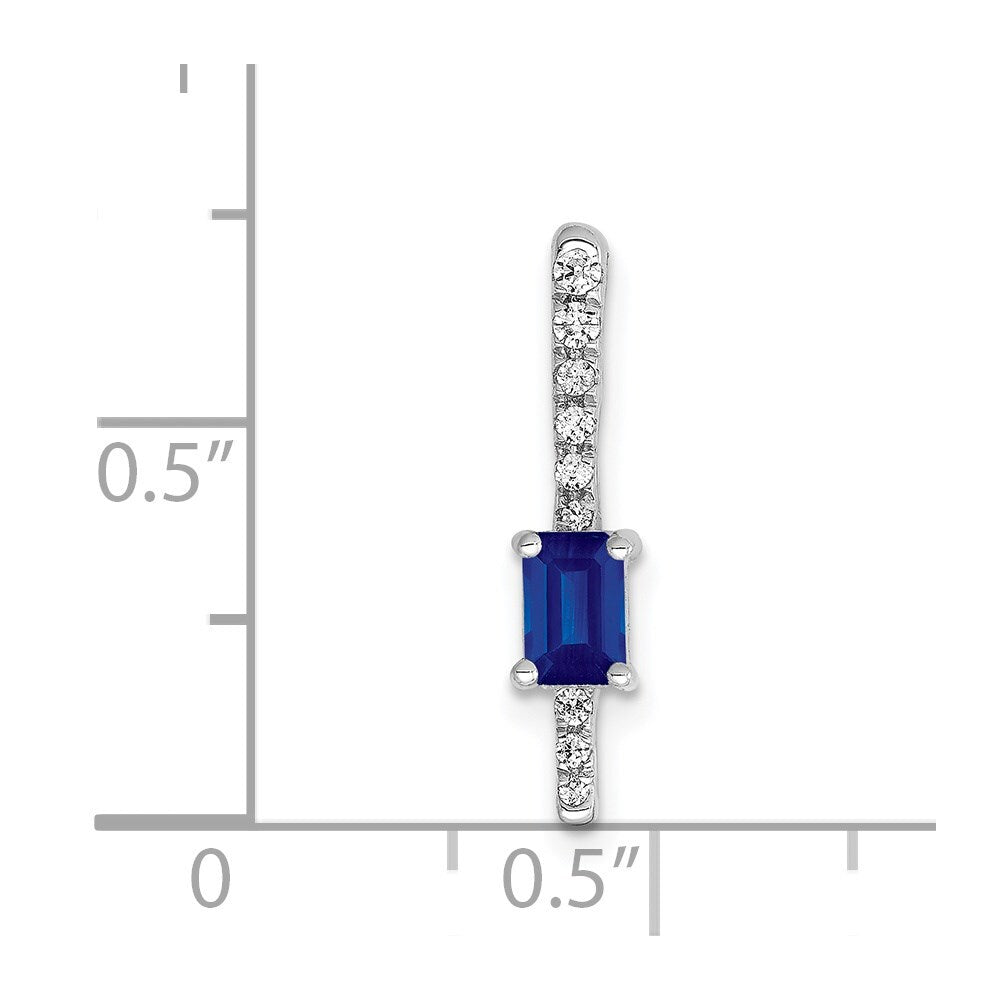 14k White Gold Diamond and .24 Sapphire Fancy Chain Slide Pendant for Women