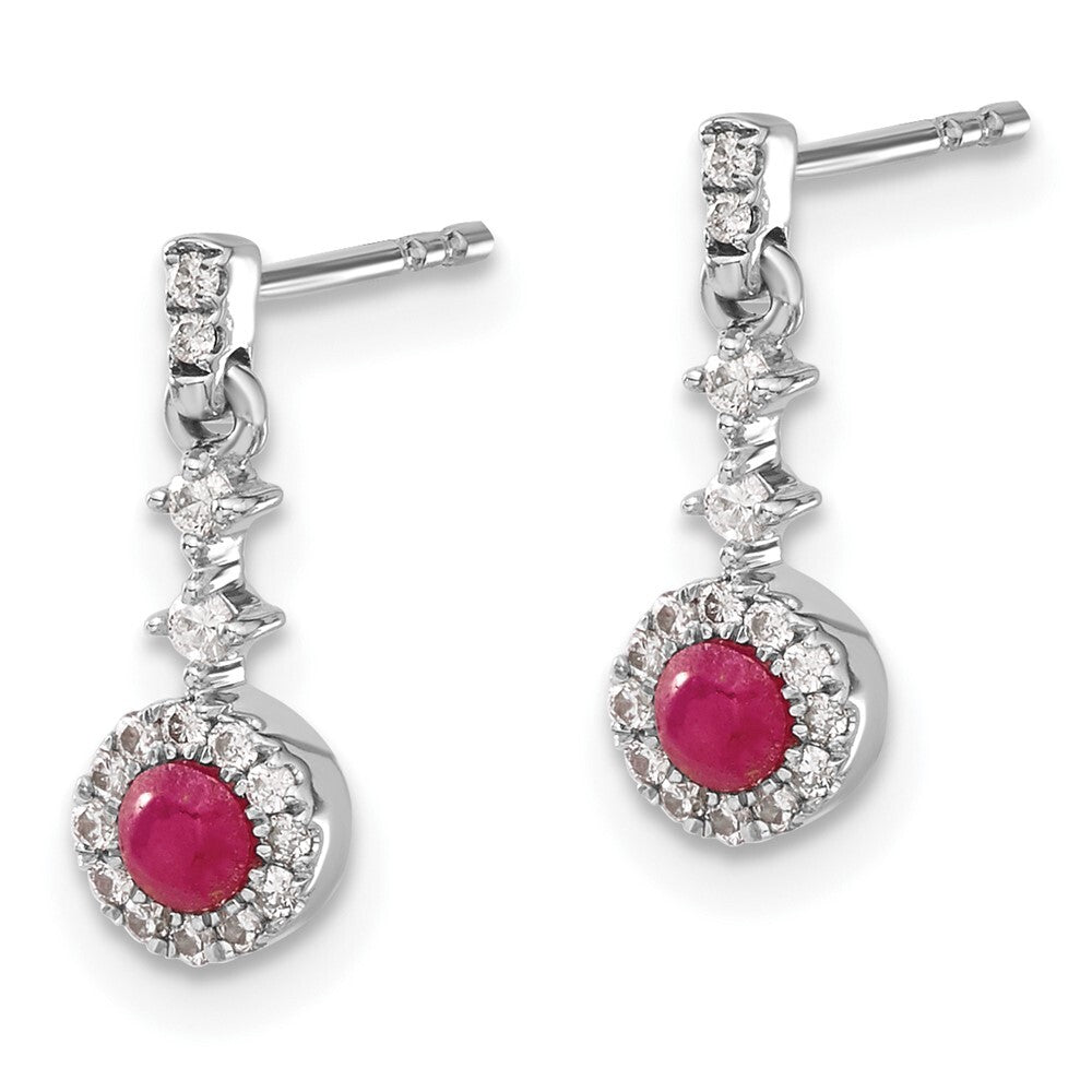 14k White Gold Diamond and Cabochon Ruby Drop & Dangle Earrings