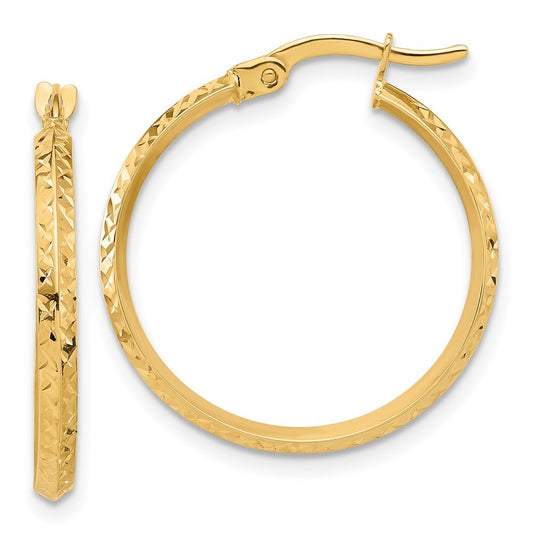 14k Yellow Gold Polished and Diamond-cut Knife Edge Hoop Earrings