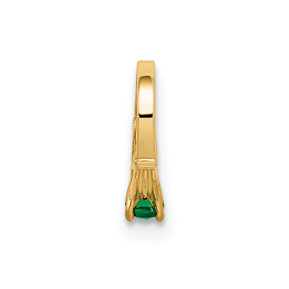14k Yellow Gold 3D Ring with Dark Green Glass Stone Charm Pendant for Women