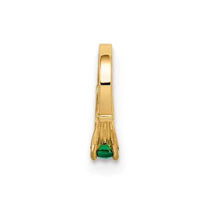 14k Yellow Gold 3D Ring with Dark Green Glass Stone Charm Pendant for Women