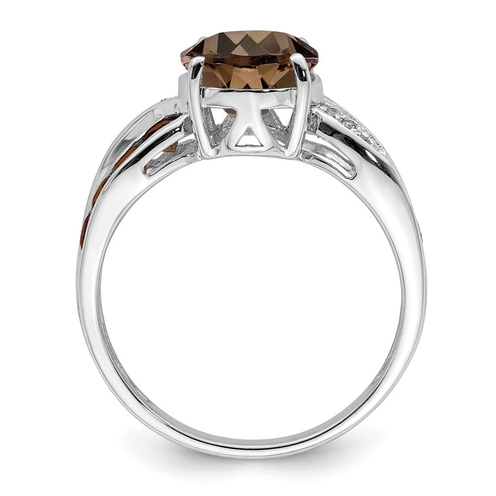 Sterling Silver Rhodium Diamond & Smoky Quartz Ring Size 7