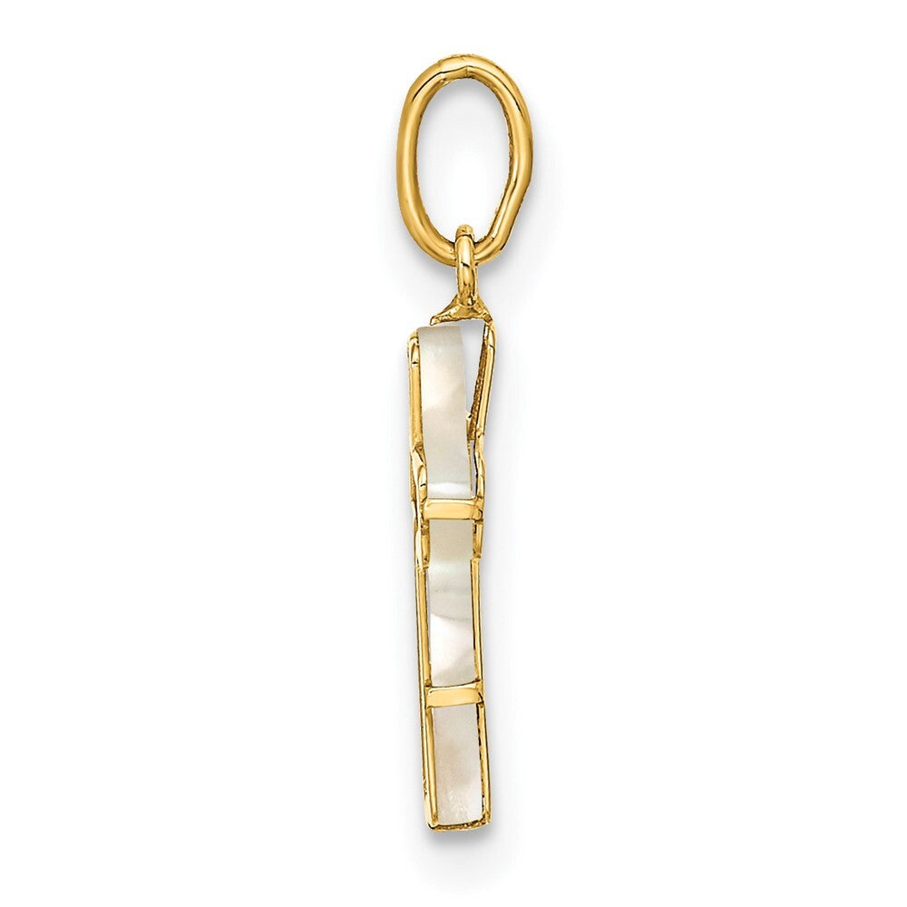 14k Yellow Gold Polished Mother of Pearl Cross Pendant for Women