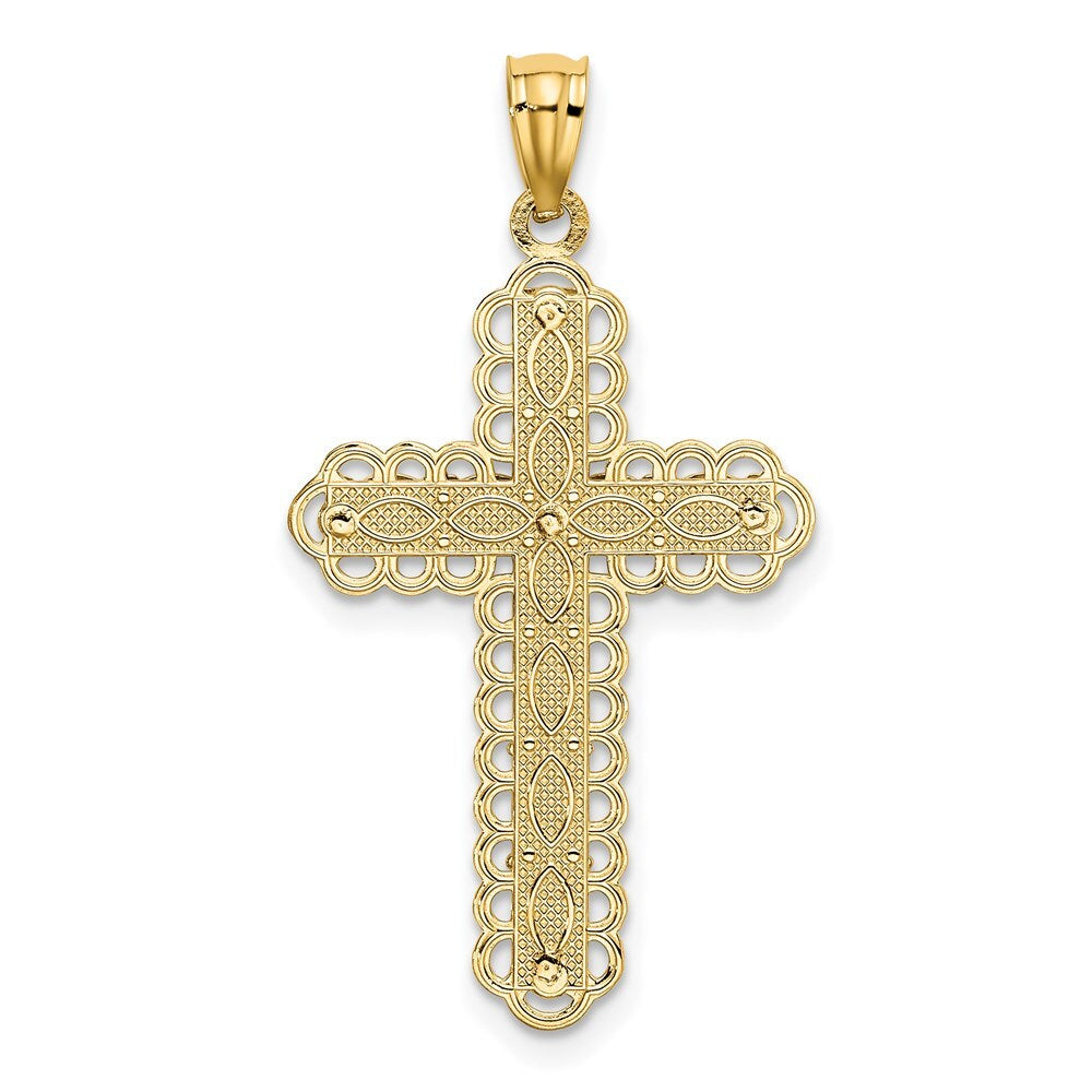 14k Two-tone Gold Gold Polished 2 Level Cross Pendant for Women