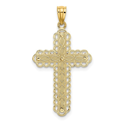 14k Two-tone Gold Gold Polished 2 Level Cross Pendant for Women