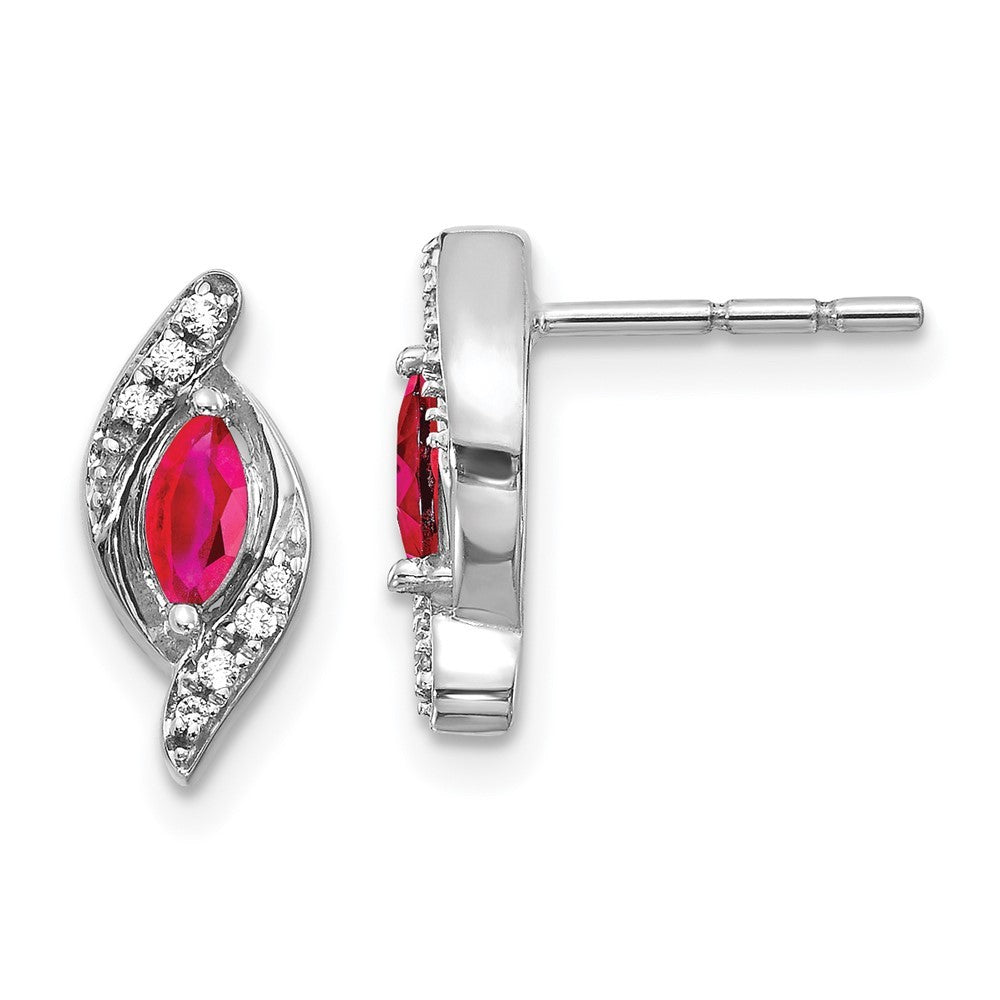 14k White Gold Diamond and Ruby Earrings