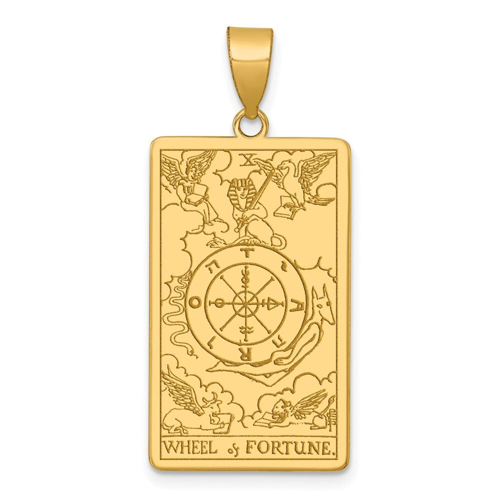 14k Yellow Gold Wheel of Fortune Tarot Card Pendant for Women
