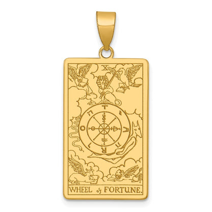 14k Yellow Gold Wheel of Fortune Tarot Card Pendant for Women
