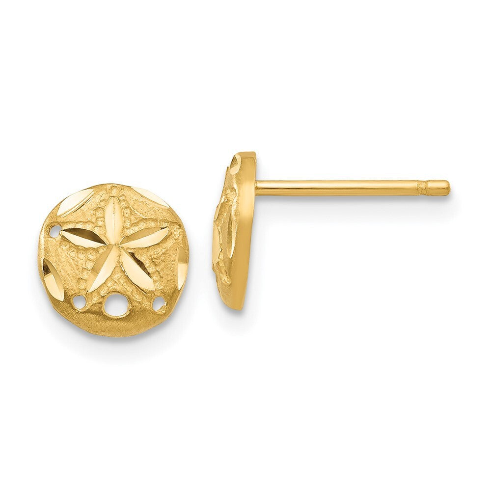 14k Yellow Gold Diamond-cut Sand Dollar Stud Earrings Gift for Women