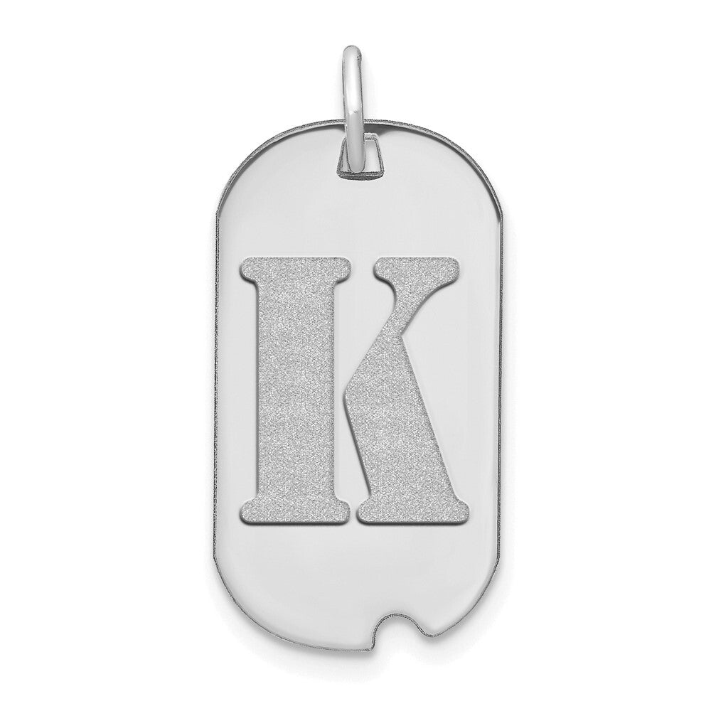 14k White Gold Polished Letter K Initial Dog Tag Pendant for Women