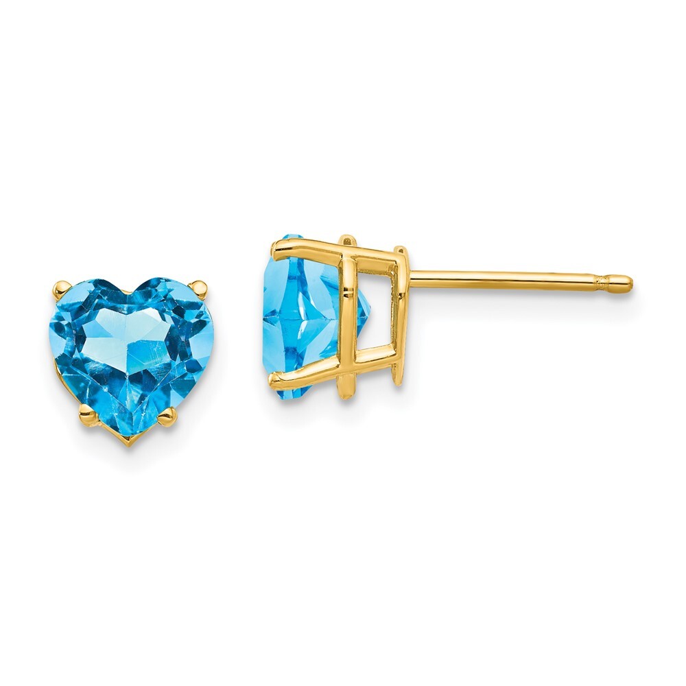 14k Yellow Gold 7mm Heart Blue Topaz Stud Earrings Gift for Women