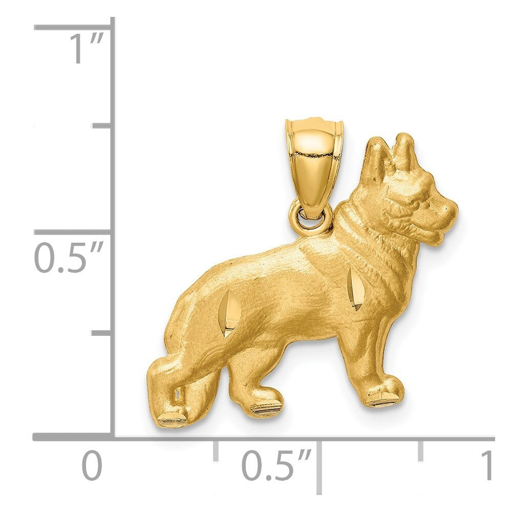14k Yellow Gold Diamond-cut German Shepherd Pendant for Women