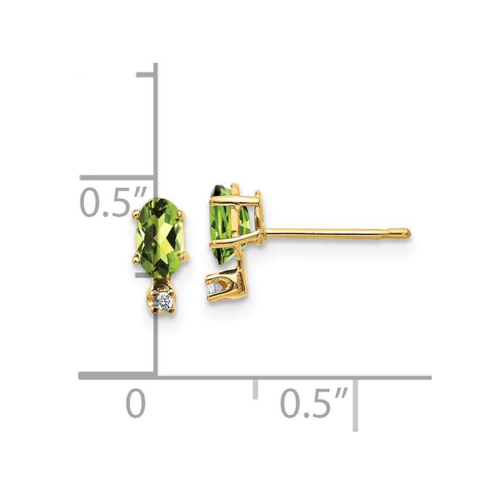 14k Yellow Gold Diamond & Peridot Birthstone Stud Earrings Gift for Women