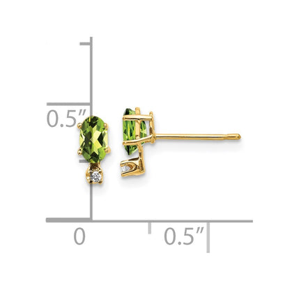 14k Yellow Gold Diamond & Peridot Birthstone Stud Earrings Gift for Women