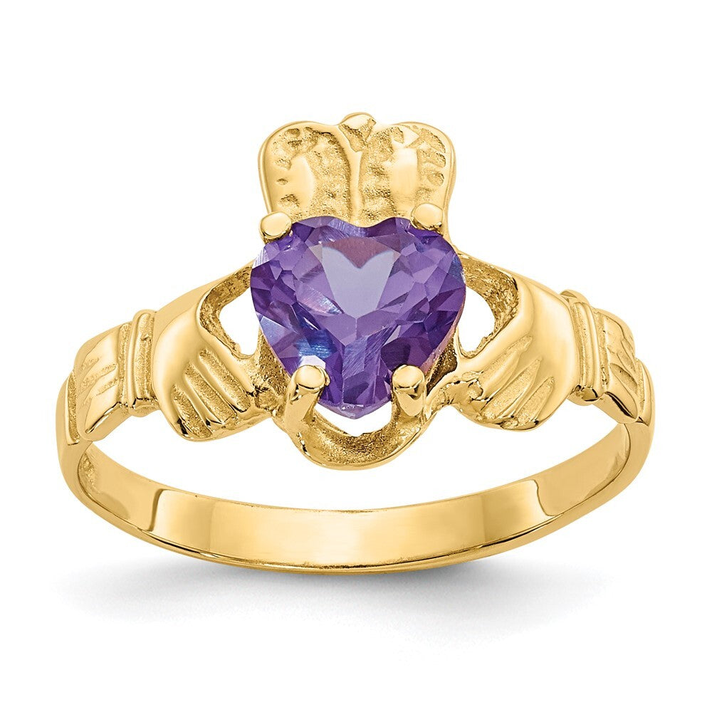 14K Yellow Gold June CZ Birthstone Claddagh Ring