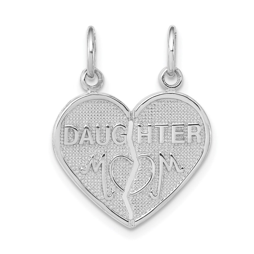14k White Gold DAUGHTER-MOM Break-apart Heart Charm Pendant for Women