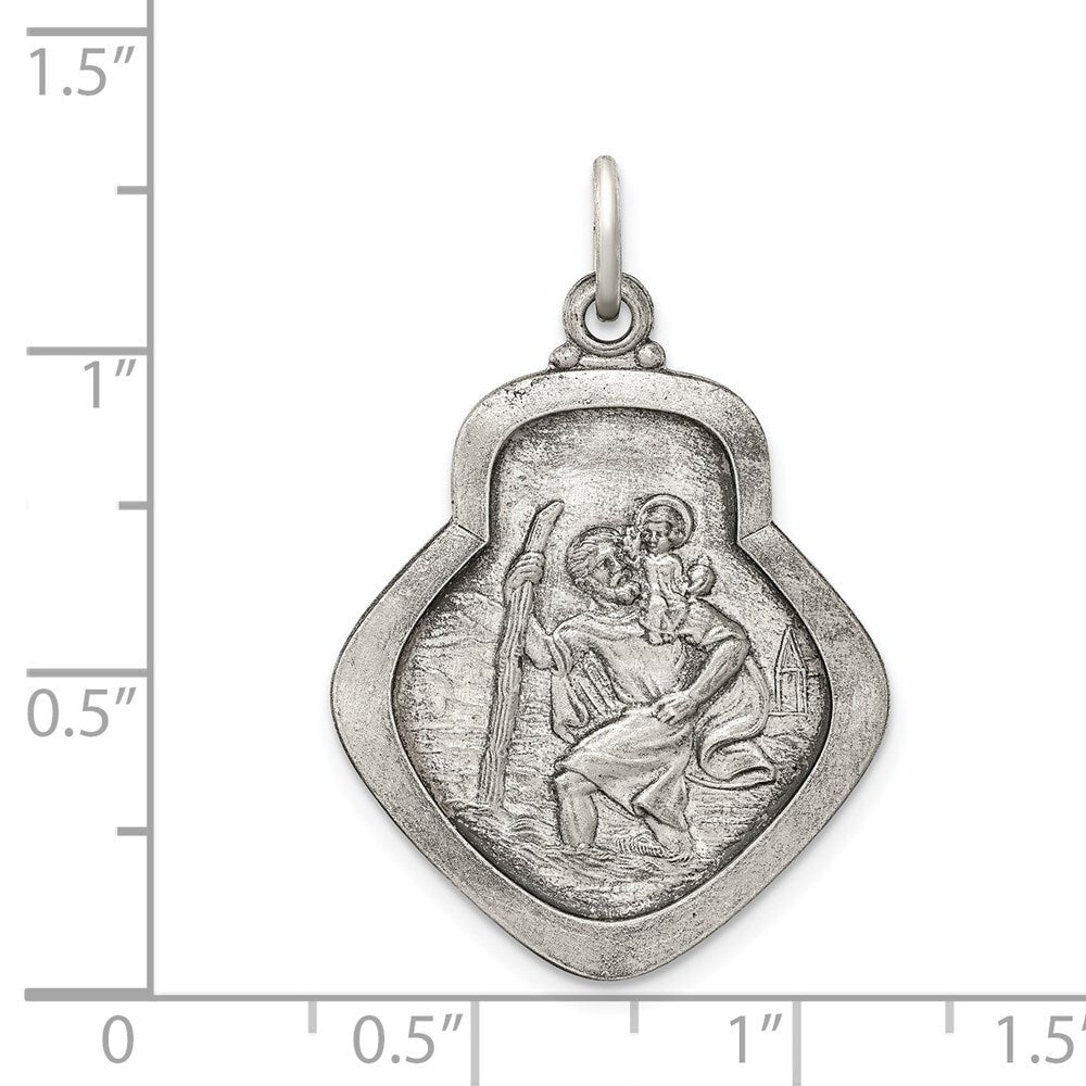 Sterling Silver Antiqued Saint Christopher Medal Pendant