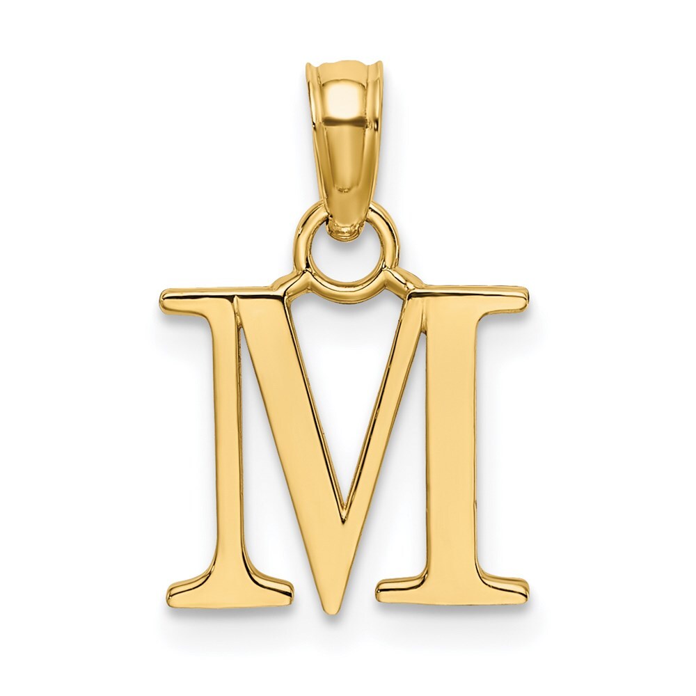 14k Yellow Gold Polished Block Letter M Initial Pendant for Women