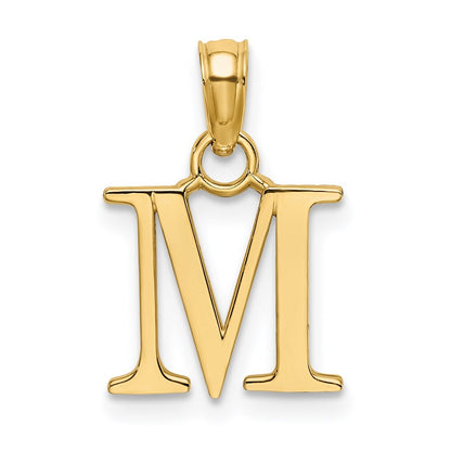 14k Yellow Gold Polished Block Letter M Initial Pendant for Women