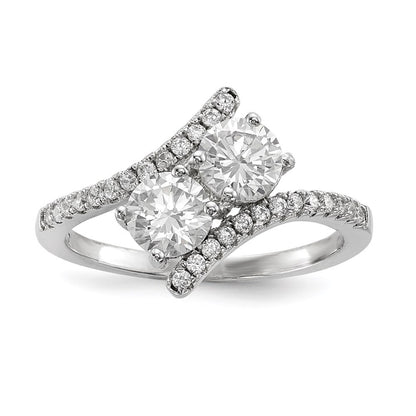Sterling Silver Cubic Zirconia Two Stone Polished Bypass Ring SZ 8