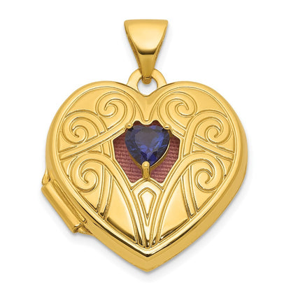 14k Yellow Gold Polish Lab Created Sapphire 18mm Heart Locket Pendant