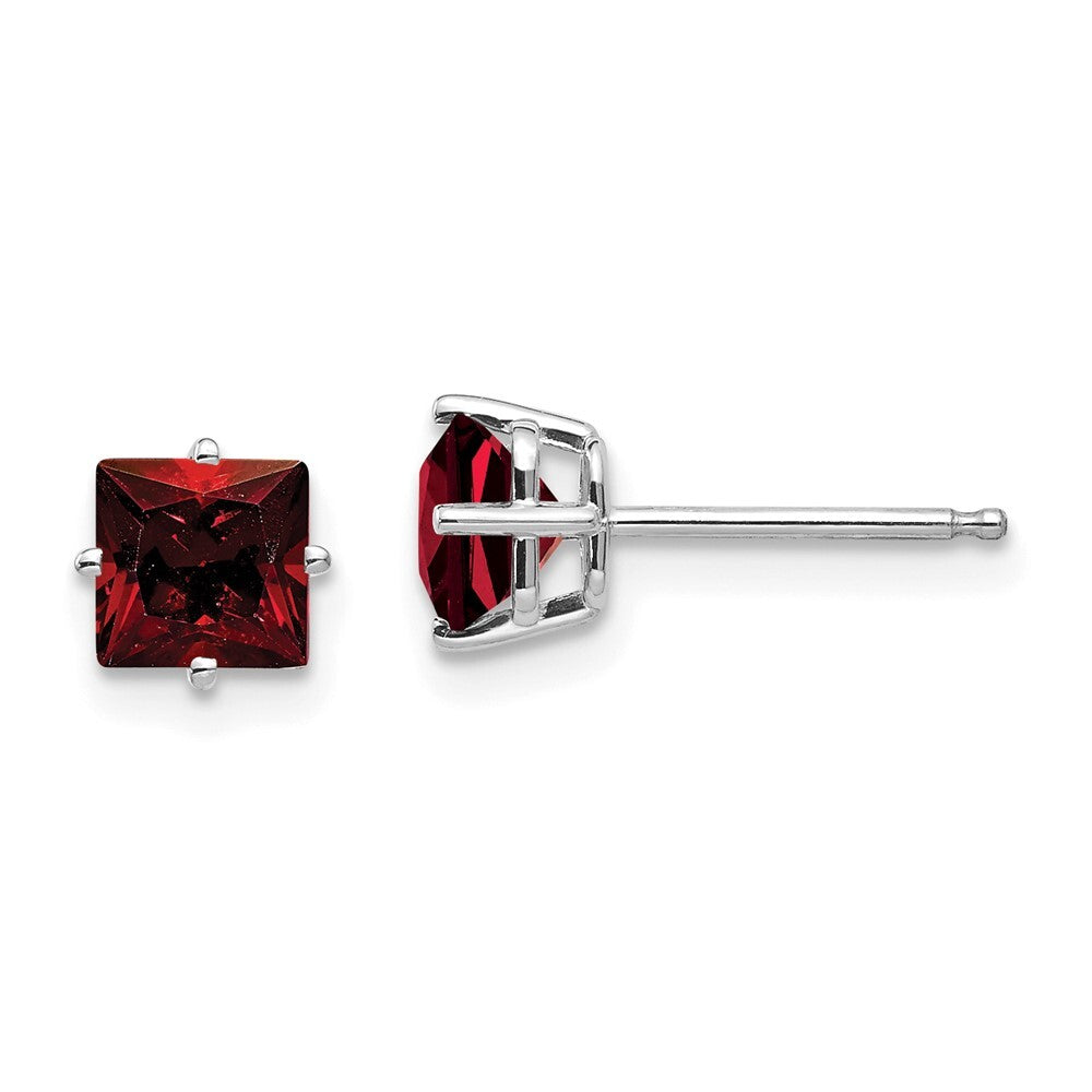 14k White Gold 5mm Princess Cut Garnet Stud Earrings Gift for Women