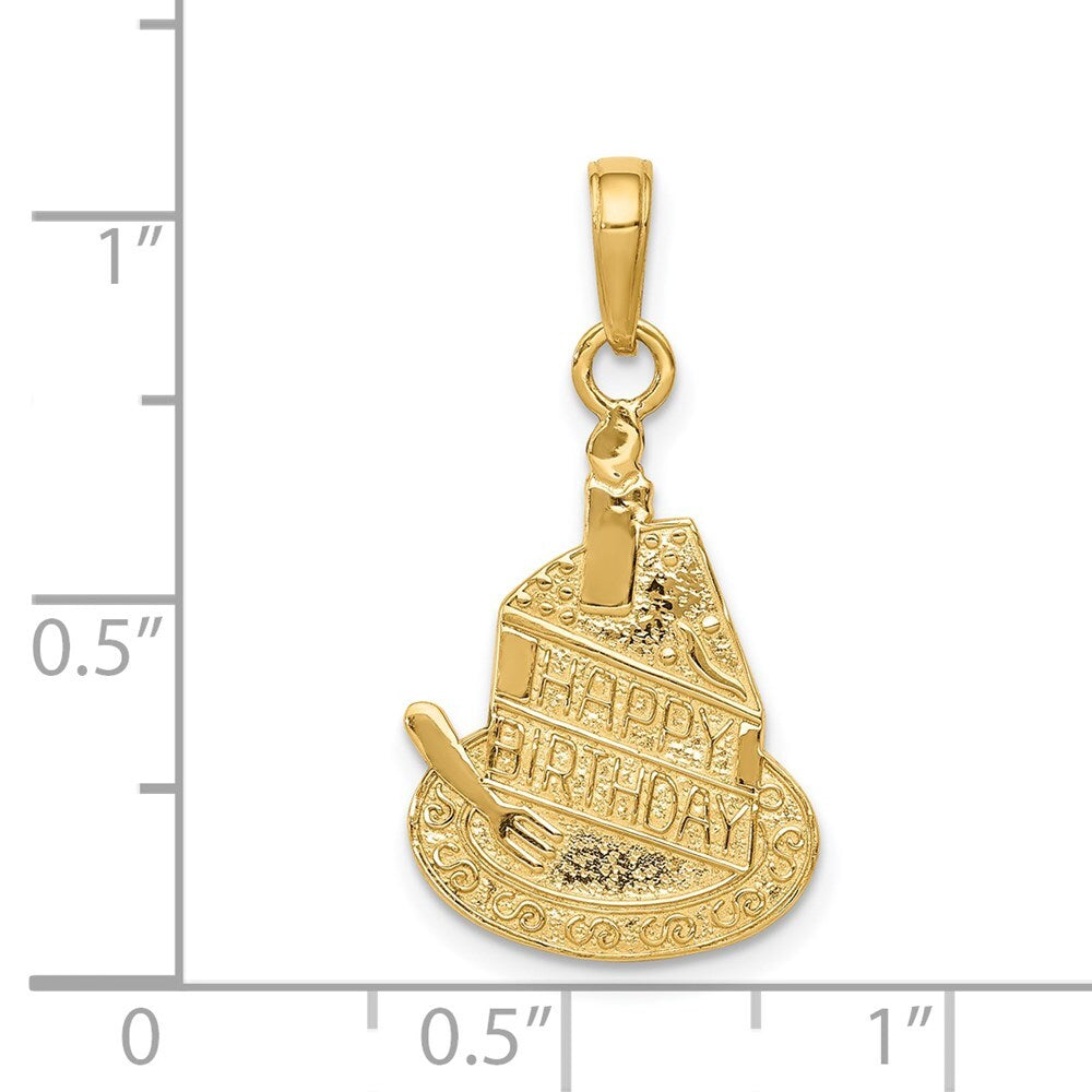 14k Yellow Gold Slice of Cake with Candle HAPPY BIRTHDAY Pendant for Women
