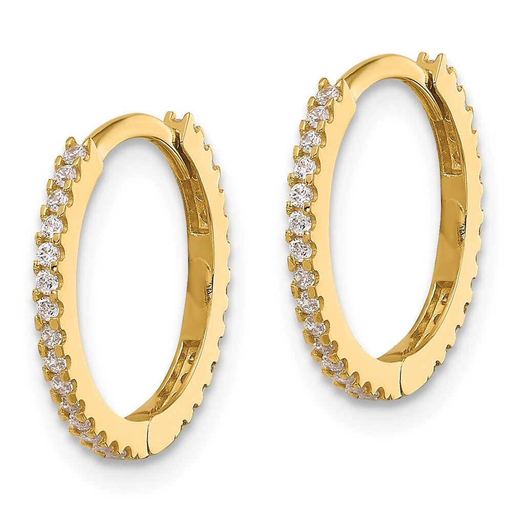 14k Yellow Gold Polished Cubic Zirconia 1.25mm Hinged Huggie Hoop Earrings