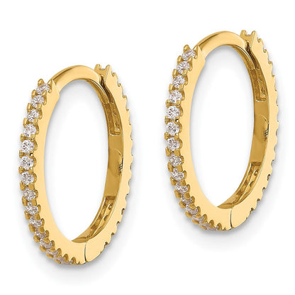 14k Yellow Gold Polished Cubic Zirconia 1.25mm Hinged Huggie Hoop Earrings