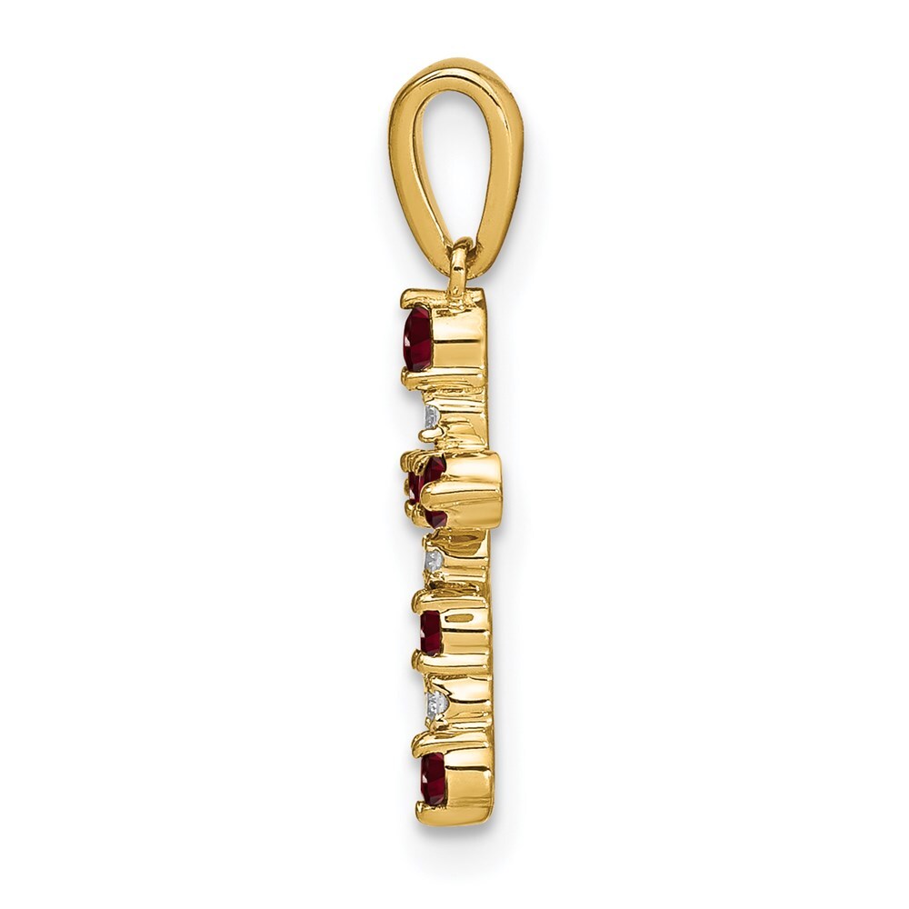 14k Yellow Gold Garnet and Diamond Cross Pendant for Women