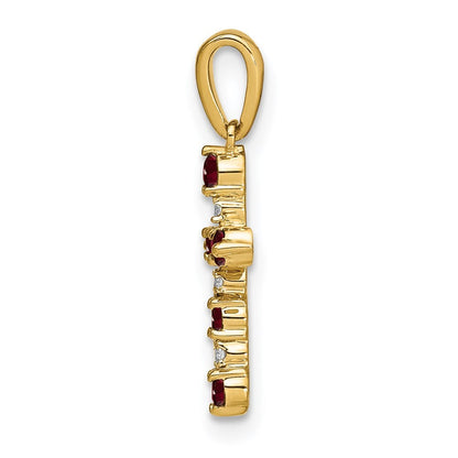 14k Yellow Gold Garnet and Diamond Cross Pendant for Women