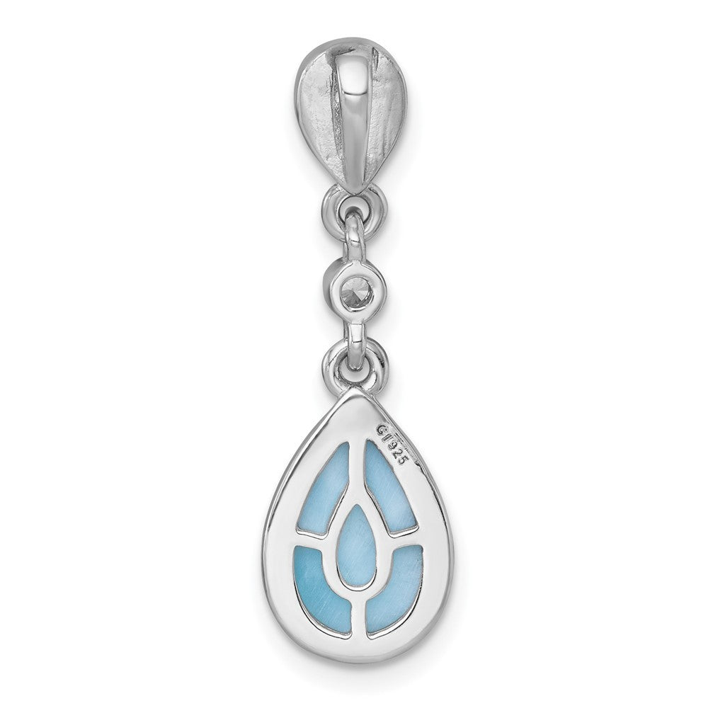 Sterling Silver Polished Pear Larimar Cabochon and CZ Teardrop Chain Slide