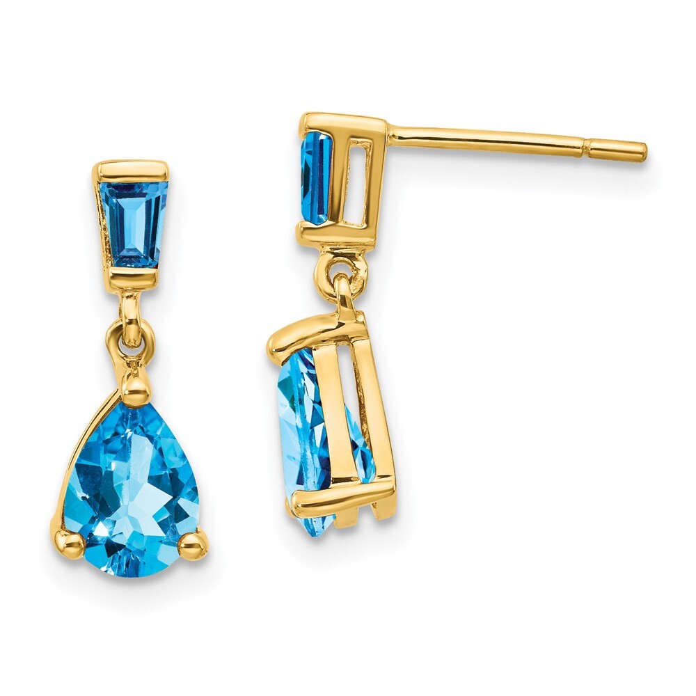 14k Yellow Gold Gold Blue Topaz Dangle Earrings Gift for Women