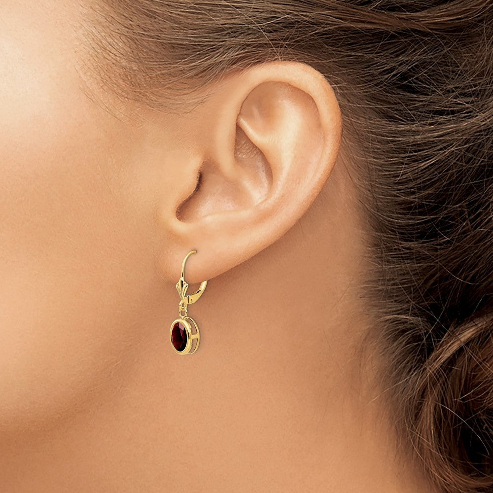 14k Yellow Gold 8x6mm Oval Garnet Drop Dangle Earrings