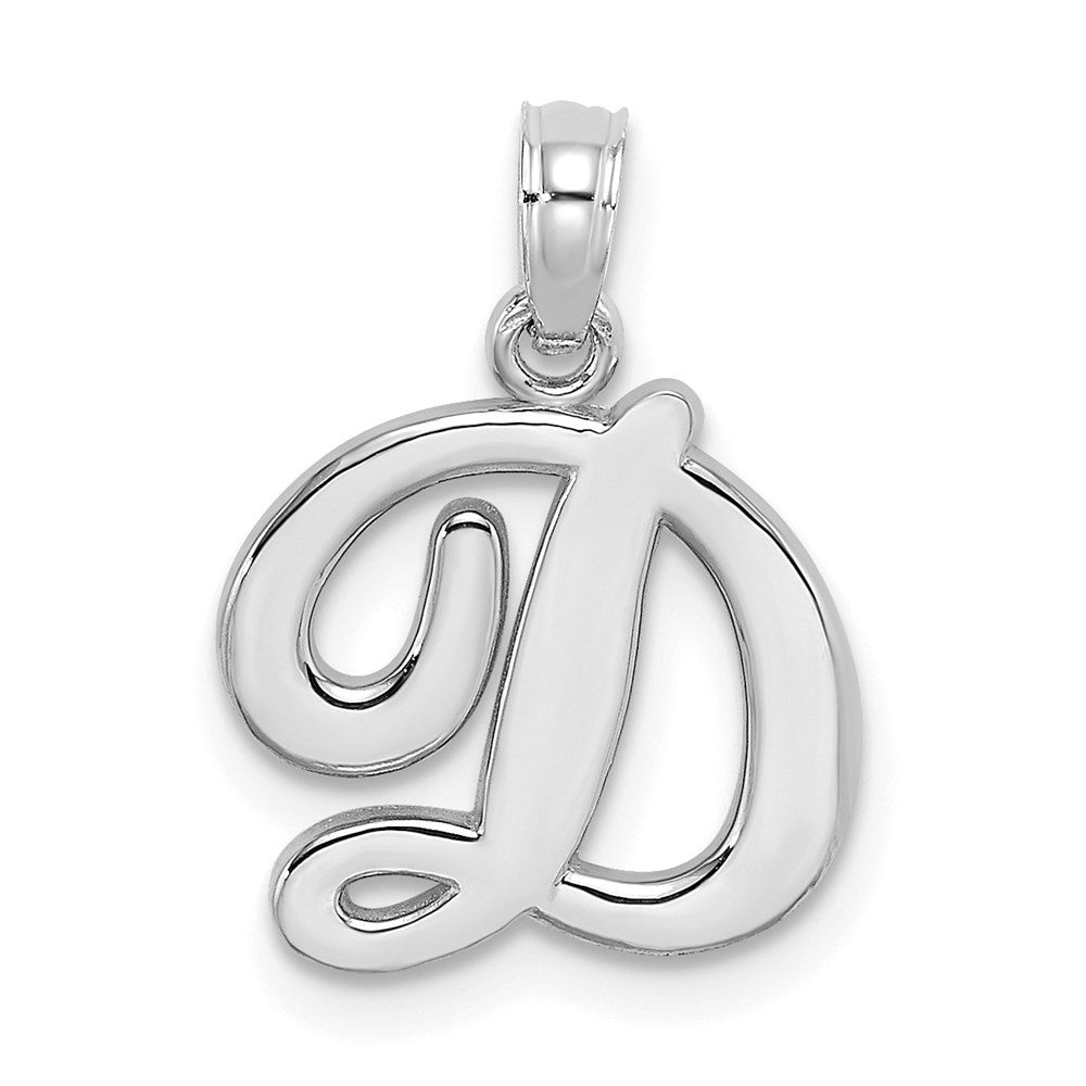 14K White White Gold Script Letter D Initial Pendant