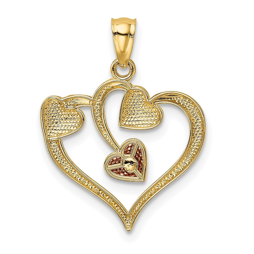 14k Two-tone Gold and White Rhodium Polished Hearts Pendant for Women