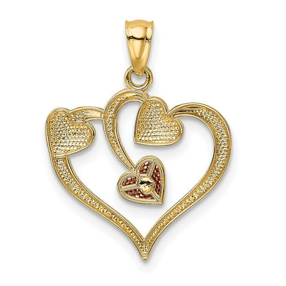 14k Two-tone Gold and White Rhodium Polished Hearts Pendant for Women