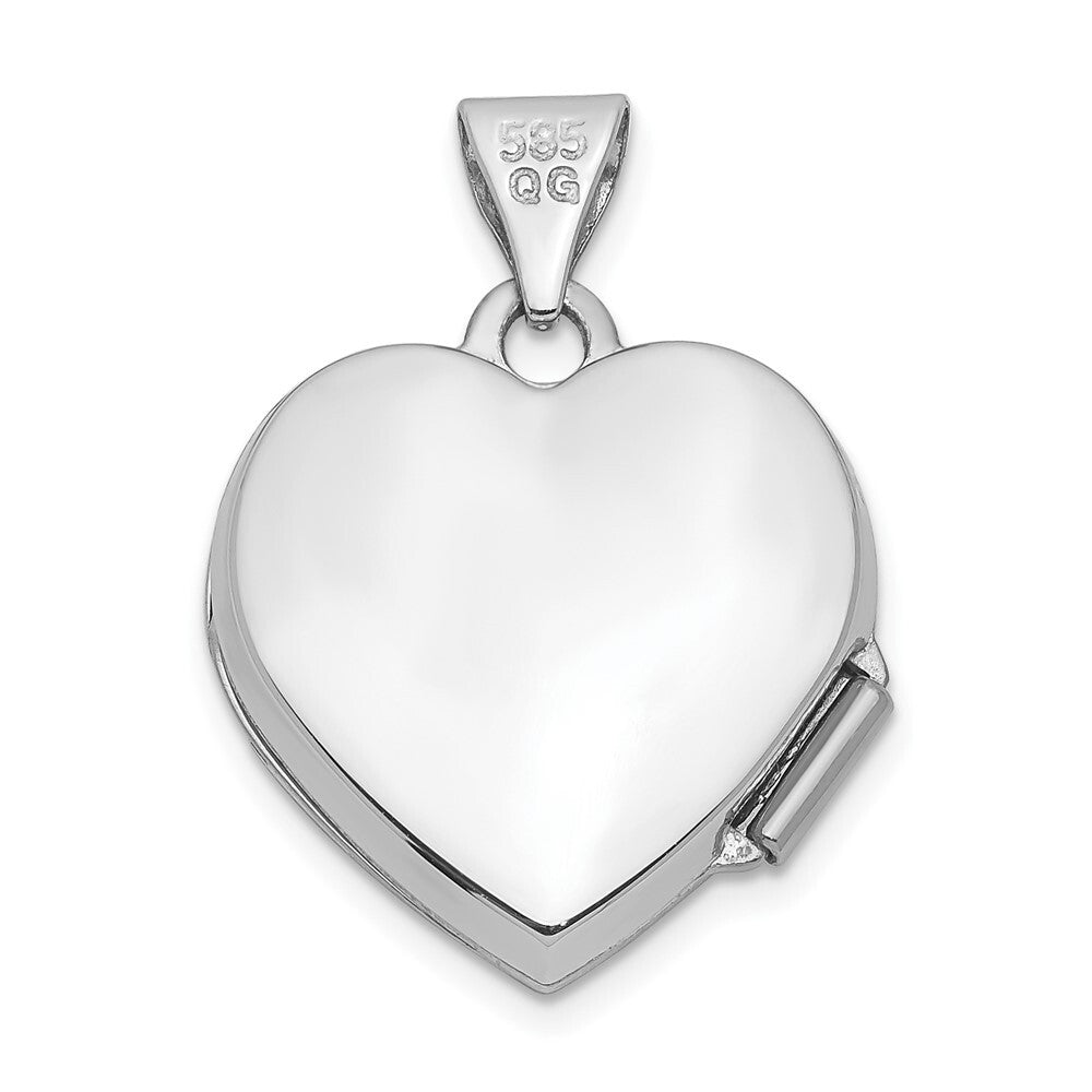 14k White Gold Polished Heart-Shaped Locket Pendant for Women