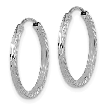 14k White Gold Diamond-cut Square Tube Endless Hoop Earrings Gift for Women