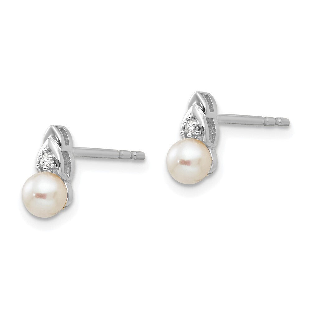 14k White Gold FW Cultured Pearl and Diamond Stud Earrings Gift for Women