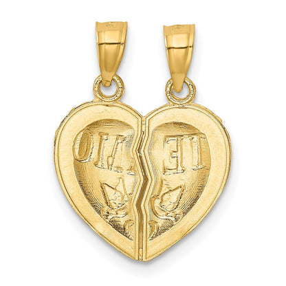 14k Yellow Gold Break Apart Diamond-cut TE AMO Heart Pendant for Women