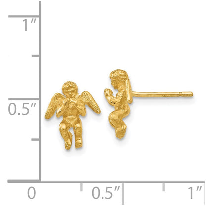 14k Yellow Gold Polished & Diamond-Cut Angel Stud Earrings Gift for Women