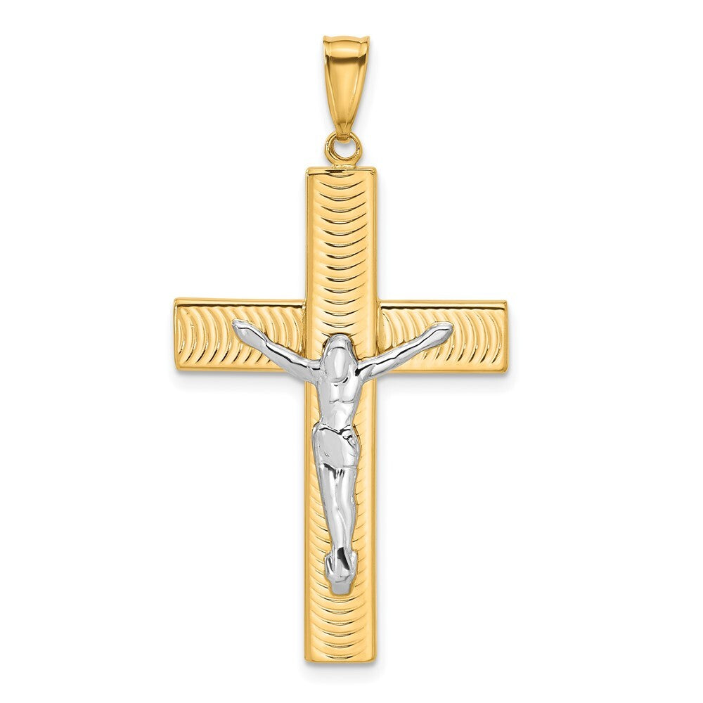 14k Two-tone Gold Polished and Textured Crucifix Pendant for Women