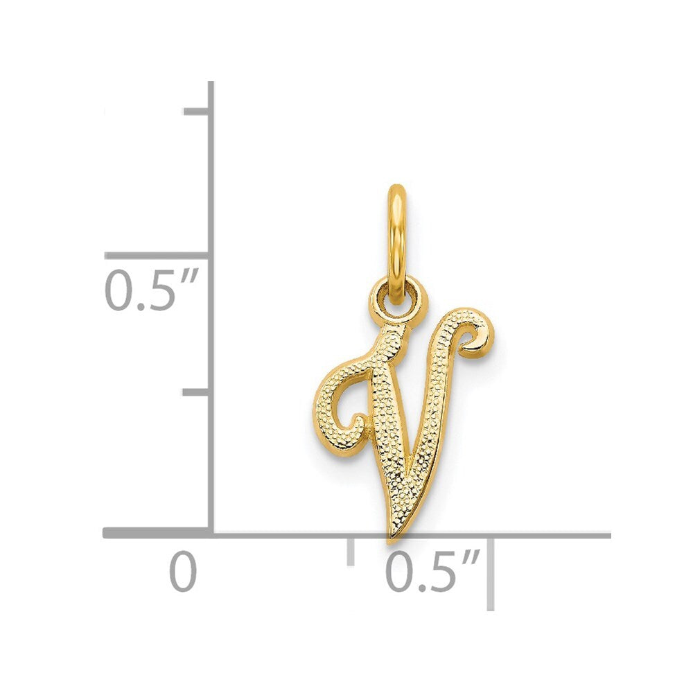 14k Yellow Gold Script Letter V Initial Charm Pendant for Women