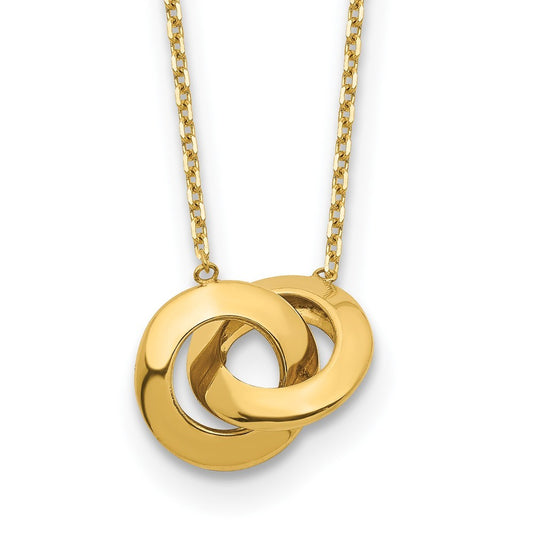 14k Yellow Gold  Fancy Interlocking Circles 16" Necklace Plus 1" Extender