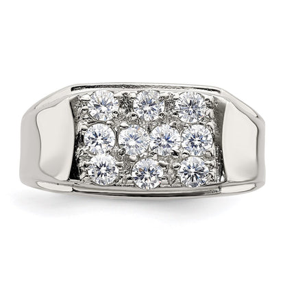 Sterling Silver Rhodium-plated Men's Cubic Zirconia Ring Size 10